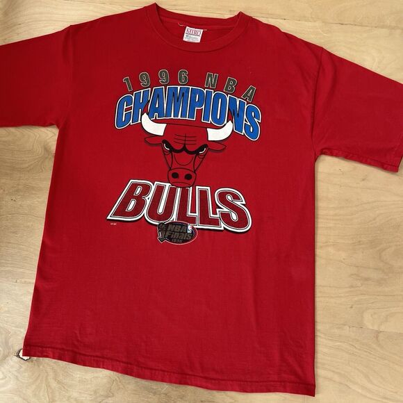 Vintage Chicago Bulls Shirt XL Red 1996 NBA Finals Champs Miro Michael Jordan - Picture 7 of 7
